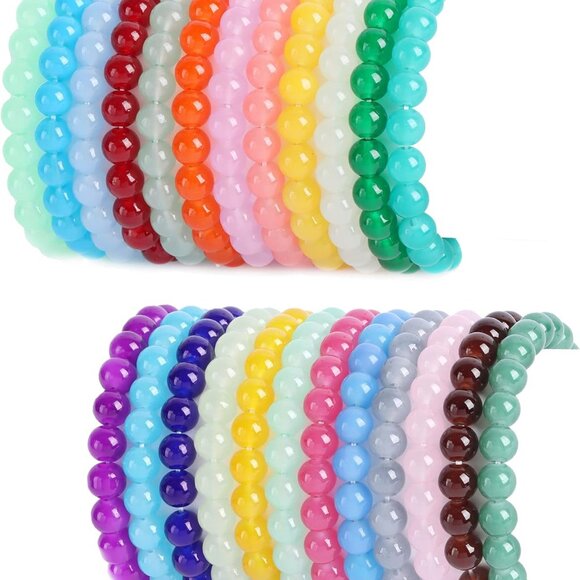 Colorful Glass Beaded Bracelets 24pcs Stretch Gemstone Jewelry for Women Men - Picture 1 of 7